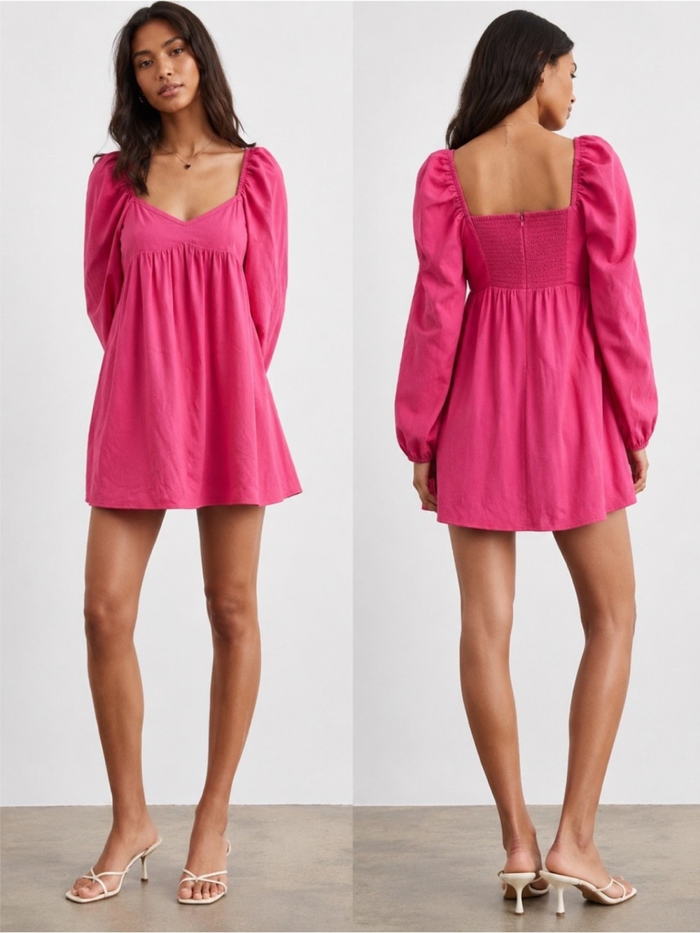 Aritzia Sunday Best Pink Puff-Sleeve Mini Babydoll Cocktail Barbie Dress